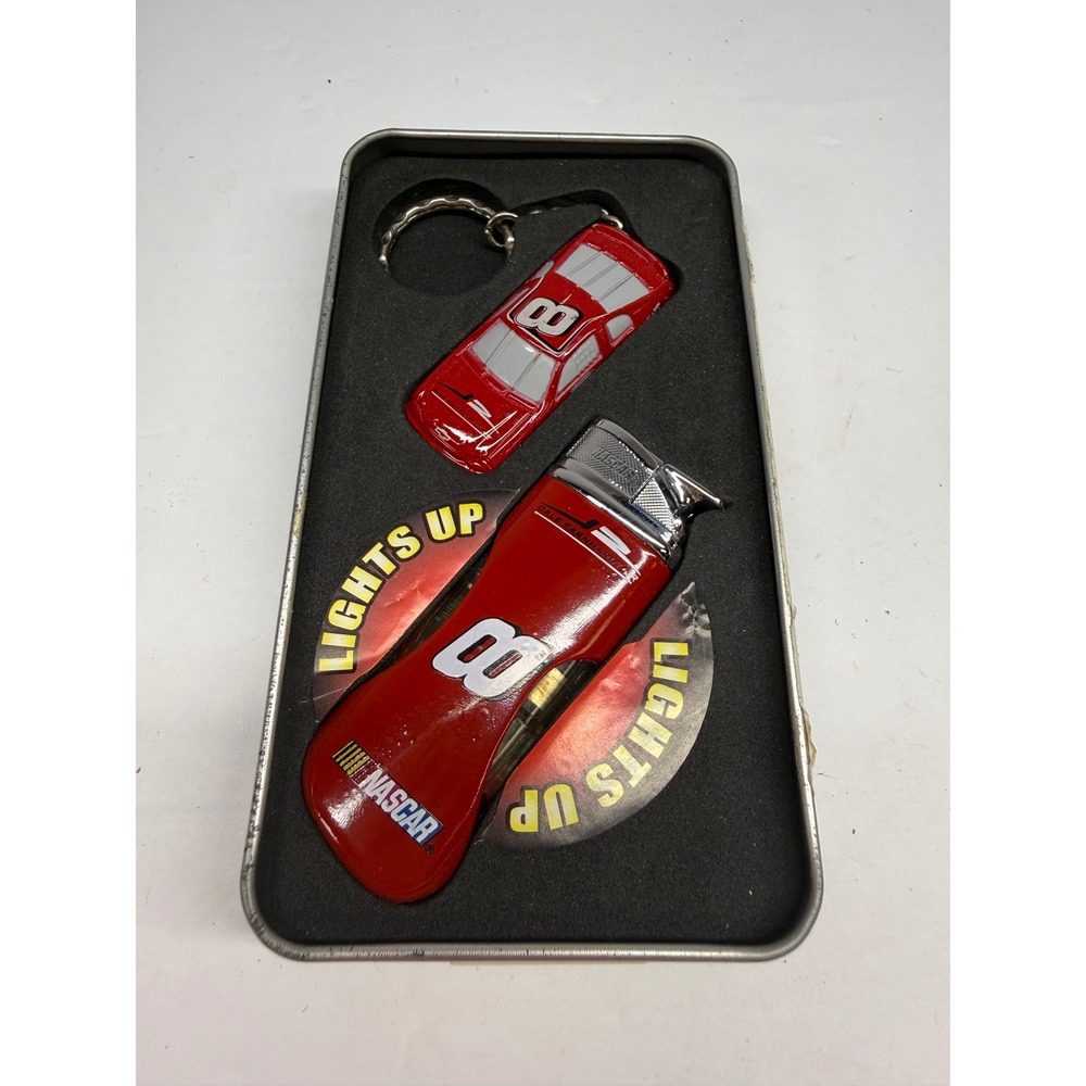 Dale Earnhardt Jr NASCAR #8 Die Cast Keychain and Light Up Lighter Gift Set Tin - Picture 1 of 5